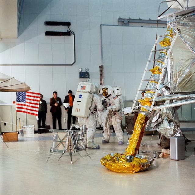 NASA image: Apollo 13 crewmen simulate lunar surface EVA during training exercise