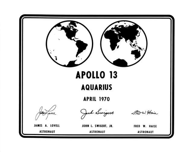 NASA image: Photographic replica of the plaque Apollo 13 astronauts will leave on moon