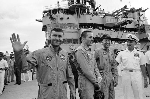 NASA image: Apollo 13 Crew - Prime Recovery Ship - USS Iwo Jima