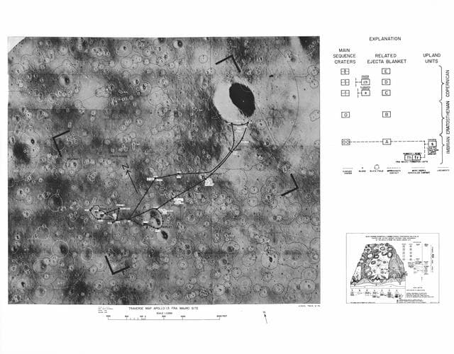 NASA image: Lunar map showing traverse plans for Apollo 14 lunar landing mission