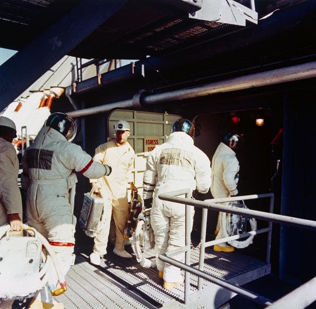 NASA image: Apollo 14 crew arrive at White Room atop Pad A, Launch Complex 39