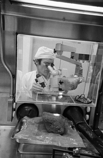 NASA image: Technicians examine largest lunar rock sample collected