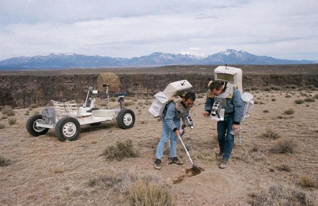 NASA image: Apollo XV Crew - Soil Samples Collection - Simulated Extravehicular Activity (EVA) - NM