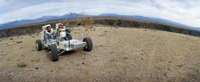 NASA image: Apollo 15 Crew - Lunar Roving Vehicle (LRV) - Simulated Extravehicular Activity (EVA) - NM