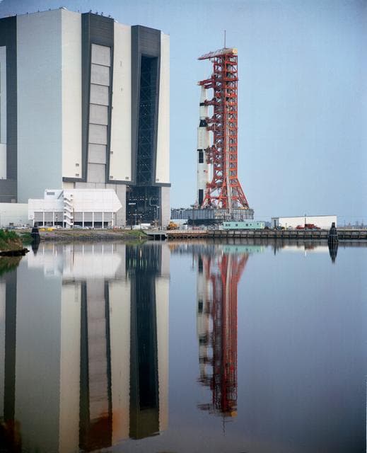 NASA image: View of Apollo 15 space vehicle leaving VAB to Pad A, Launch Complex 39