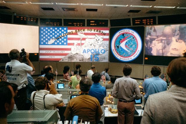 NASA image: Mission Control Center at conclusion of Apollo 15 lunar landing mission