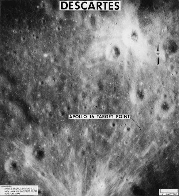NASA image: Vertical view of Apollo 16 landing site located Descartes area lunar nearside