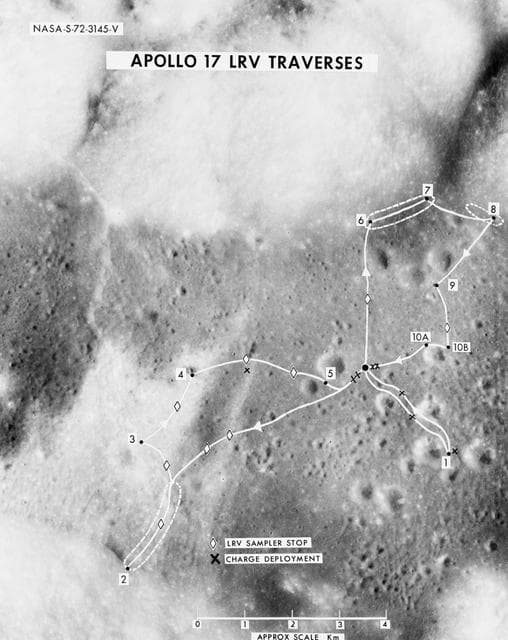 Photograph of Apollo 17 Lunar Roving Vehicle traverses