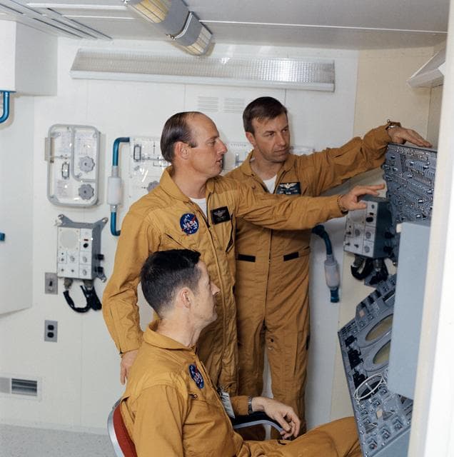 NASA image: Skylab 2 crew during "open house" press day at Manned Spacecraft Center (MSC)