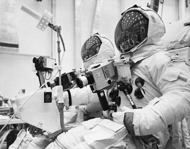 NASA image: Astronauts Young and Duke participate in training with Lunar Roving Vehicle