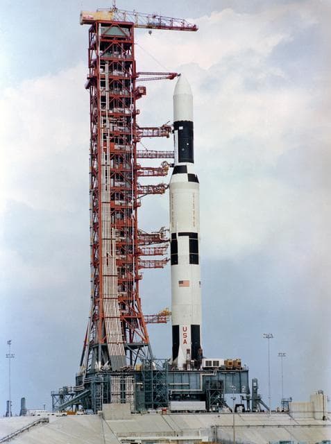 VIEW - PAD "A"  - LAUNCH COMPLEX (LC)-39 - SKYLAB (SL) VEHICLE 1 - ON PAD - KSC