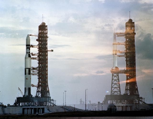 NASA image: Double Exposure - Size Difference Between Skylab (SL)-1 and SL-2 - KSC