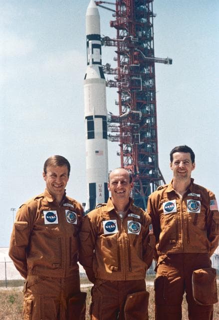 NASA image: Skylab 2 prime crew photographed at Launch Complex 39 KSC