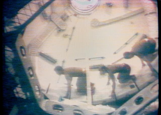 NASA image: Skylab 2 crewmen give demonstration on effects of weightlessness