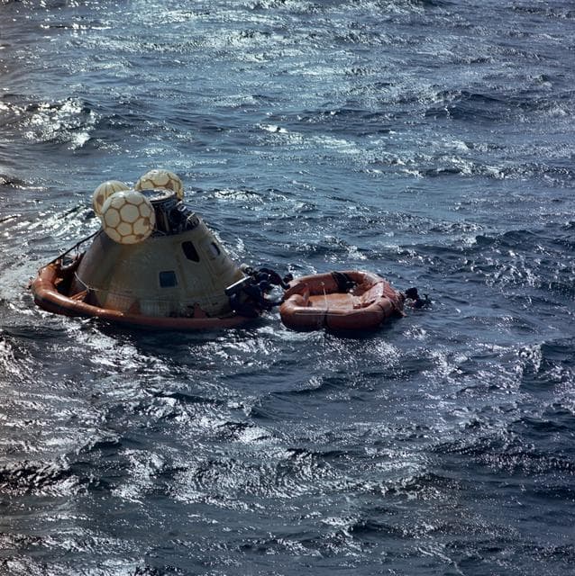 NASA image: Navy Swimmers Assist - Recovery of Skylab (SL)-3 Command Module (CM) - Pacific