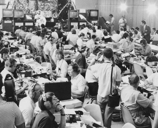 NASA image: View of Press working area of ASTP News Center at JSC