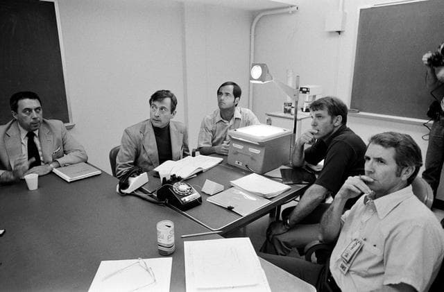 NASA image: STS-1 - PRIME AND BACKUP - CREWMEMBERS - TELECONFERENCE - JSC