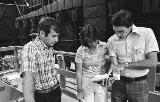 NASA image: Astronauts Sally Ride and Terry Hart prepare for RMS training for STS-2