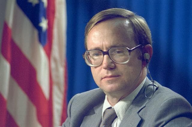 NASA image: Flight Director Tommy Holloway during STS-5 pre-flight press briefing