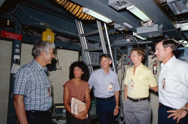NASA image: STS 41-D mission crew training in Shuttle Mission simulator