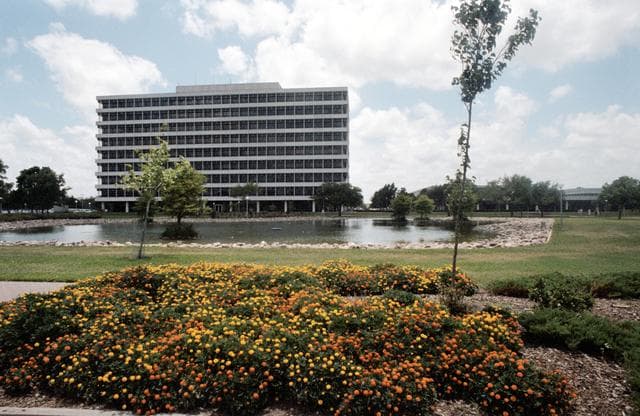 NASA image: View of Building 1 from across the fish pond