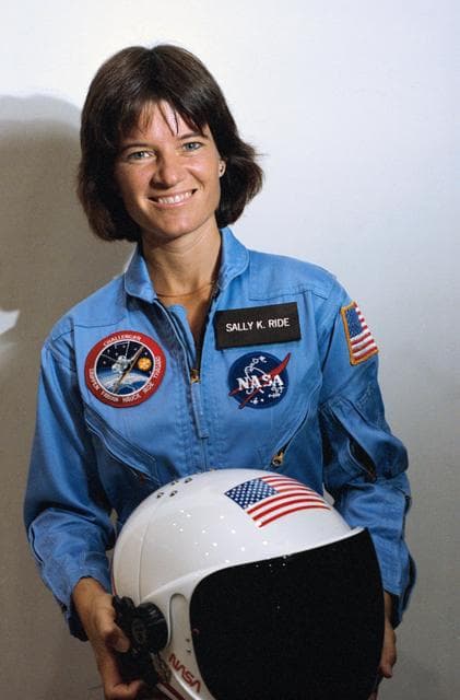 NASA image: Sally Ride with Launch and Entry Helmet 