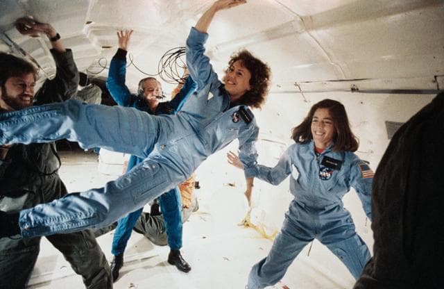 NASA image: Teacher in Space Christa McAuliffe on the KC-135 for zero-G training