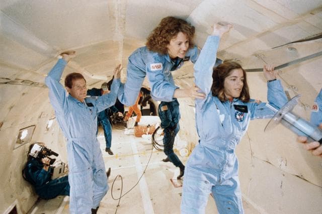 NASA image: Teacher in Space Christa McAuliffe on the KC-135 for zero-G training