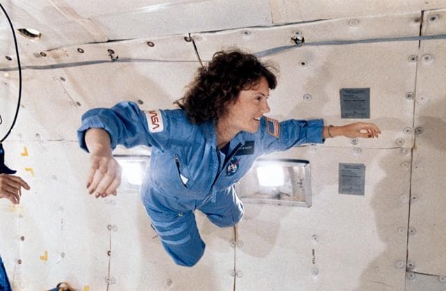 NASA image: Teacher in Space Christa McAuliffe on the KC-135 for zero-G training