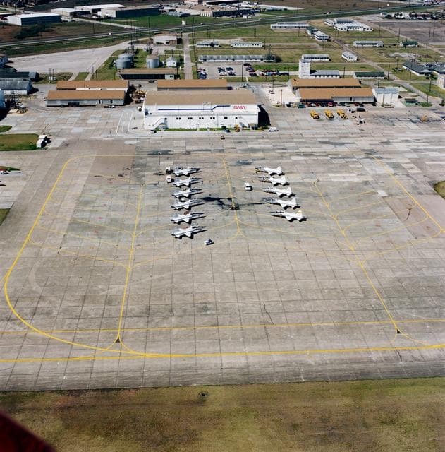 NASA image: Aerial view of NASA hangar at Ellington Field