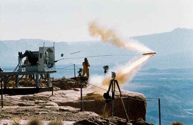 NASA image: Shuttle crew escape systems (CES) rocket test at Hurricane Mesa, Utah