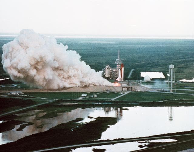 NASA image: Documentary views of the STS-26 Flight Readiness Firing at KSC, Pad 39B, on