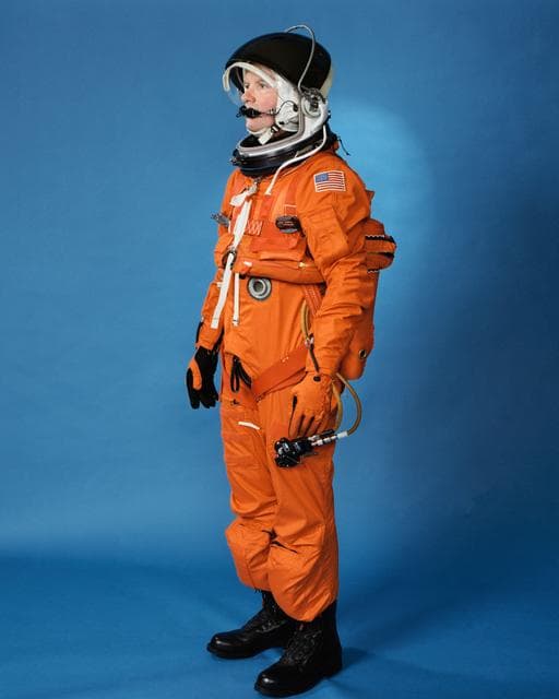 NASA image: Newly designed launch and entry suit (LES) modeled by technician