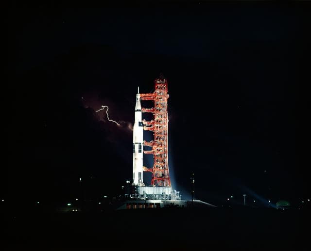 Lightning around the Apollo 15 stack prior to launch