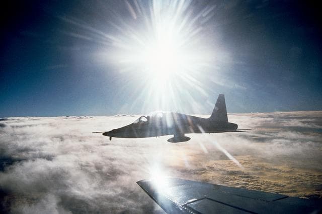NASA image: Airborne view of T-38 taken from Atlantis (STS-36) while landing