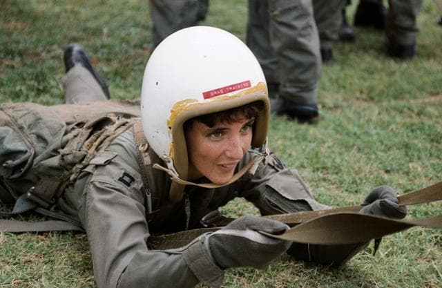 NASA image: Group 13 1990 ASCAN Sherlock during Vance AFB parachute drag training