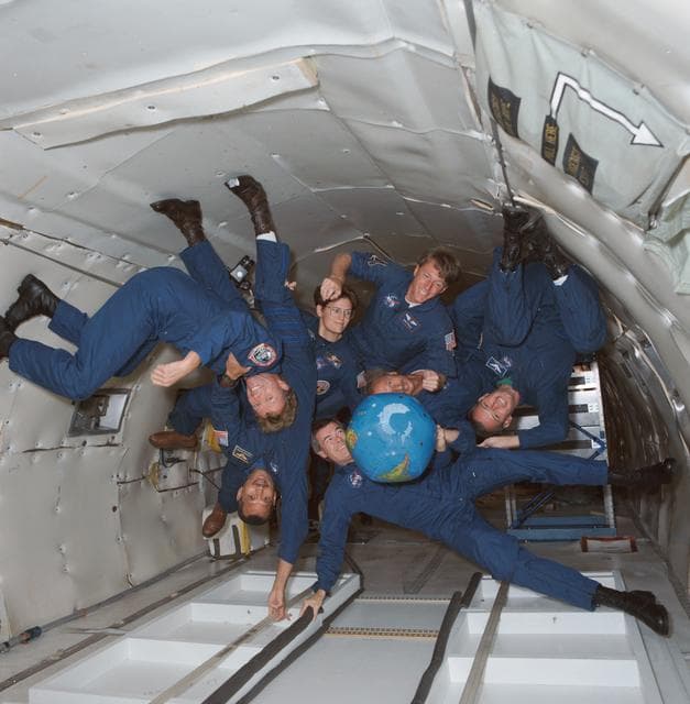 NASA image: STS-45 crewmembers during zero gravity activities onboard KC-135 NASA 930