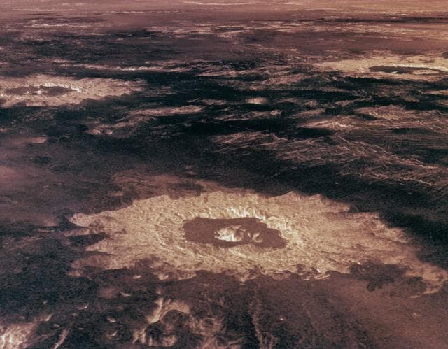 NASA image: Magellan 3D view of Venus impact craters