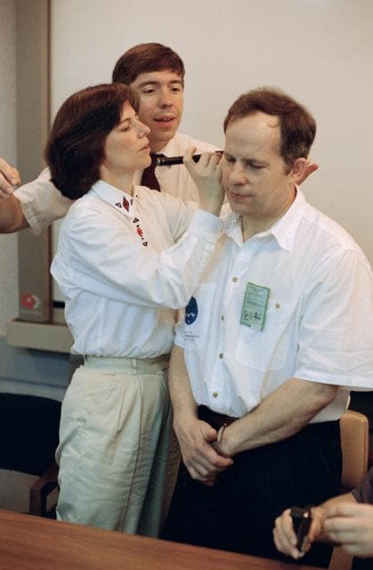 Cosmonauts and astronauts during medical operations training