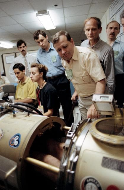 Cosmonauts and astronauts during medical operations training