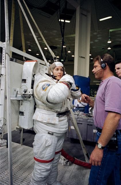NASA image: Astronauts Thornton and Parazynski during quality safety inspection at WETF