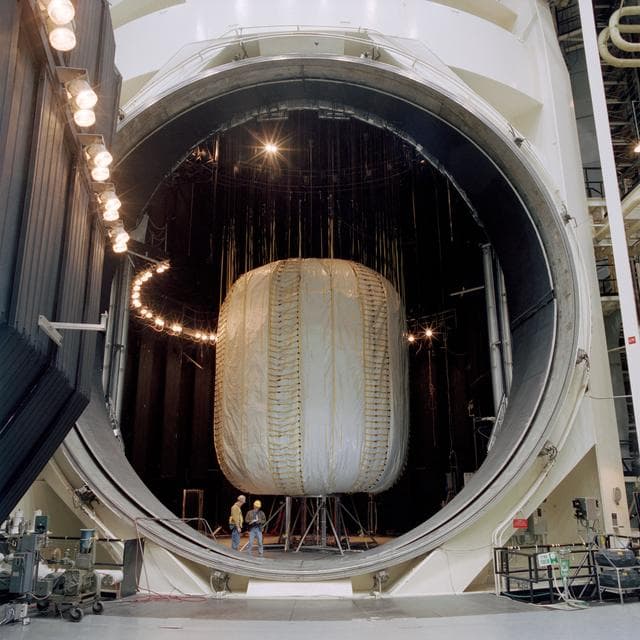 NASA image: Inflated Transhab inside chamber A, building 32