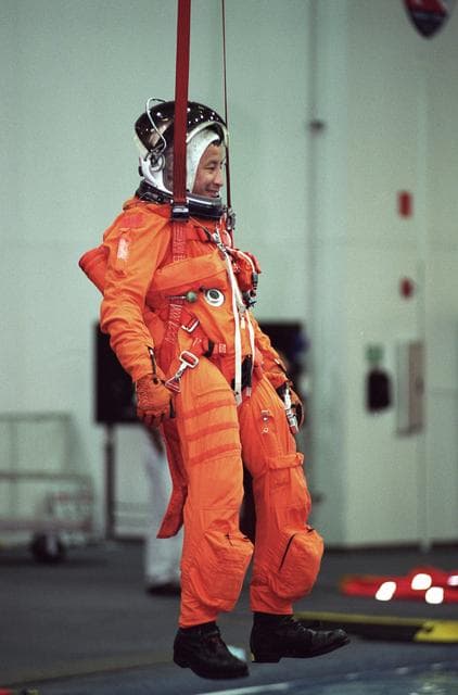 NASA image: STS-101 preflight water survival bailout training at the NBL