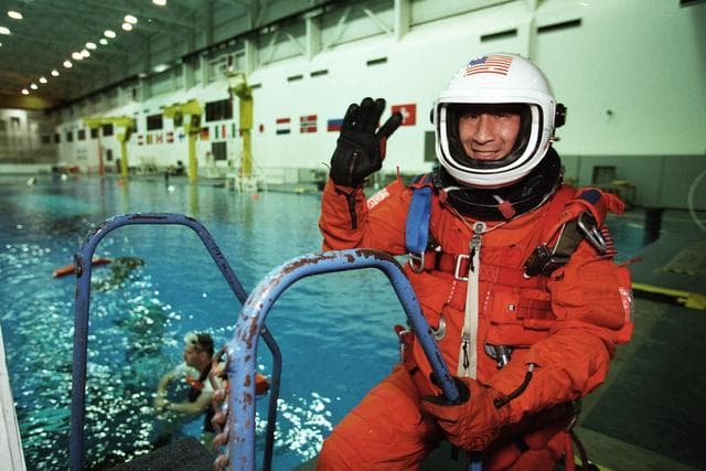 NASA image: STS-101 preflight water survival bailout training at the NBL