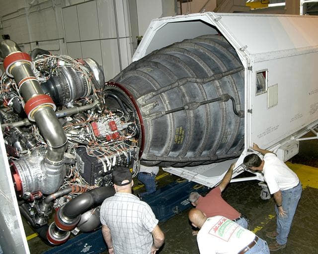 NASA image: Return to Flight SSME loaded for shipping