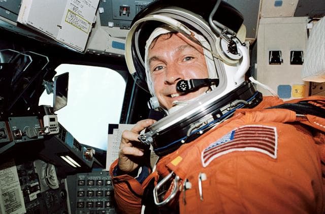 NASA image: STS-47 Pilot Brown on OV-105's flight deck ten minutes after SSME cutoff