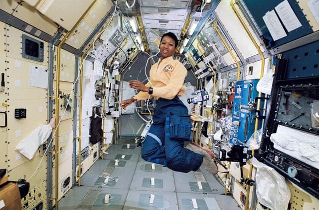 NASA image: STS-47 MS Jemison works in the Spacelab Japan (SLJ) module aboard OV-105