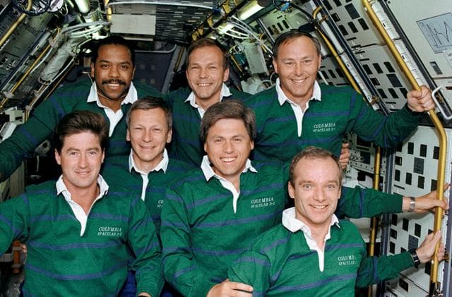 NASA image: STS-55 Columbia, OV-102, crew poses for onboard portrait in SL-D2 module