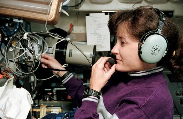 NASA image: Astronaut Linda Godwin uses Shuttle Amateur Radio Experiment
