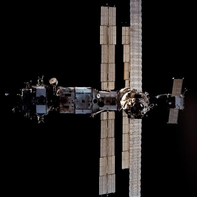 NASA image: Mir space station as seen from STS-63 Discovery